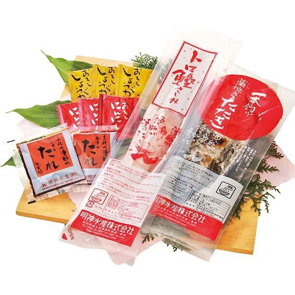 高知県 明神水産 藁焼き鰹たたき1節・刺身1節セット 鰹たたき×1節・鰹刺身×1節、たれ20ml×2、おろしにんにく5g×3、おろししょうが8g×3【お届け期間:6月11日〜8月25日】【NN】　商品画像1