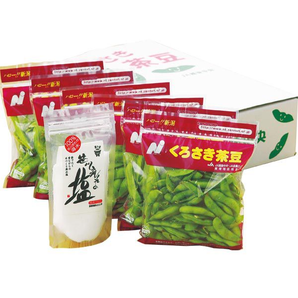 新潟県産 くろさき茶豆、笹川流れセット1(茶豆250g以上×4＋塩150g)【お届け期間:7月28日〜9月6日】【KN】　商品画像1