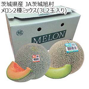 茨城県 JA茨城旭村  メロン2種ミックス(3L2玉入り)(エルソル1玉、クインシー1玉)【お届け期間：5月15日〜6月30日】【KN】